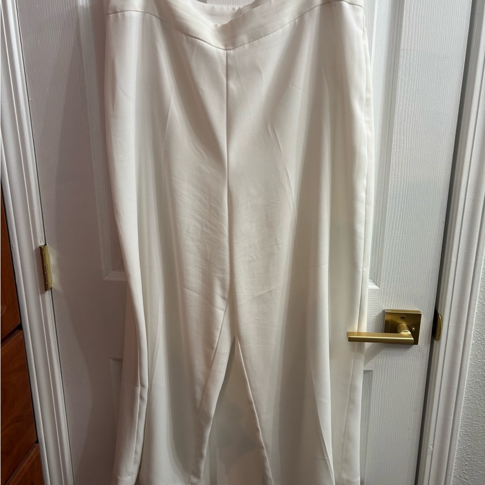 Eloquii White Crepe Wide Leg Pants High-Rise Minimalist Design